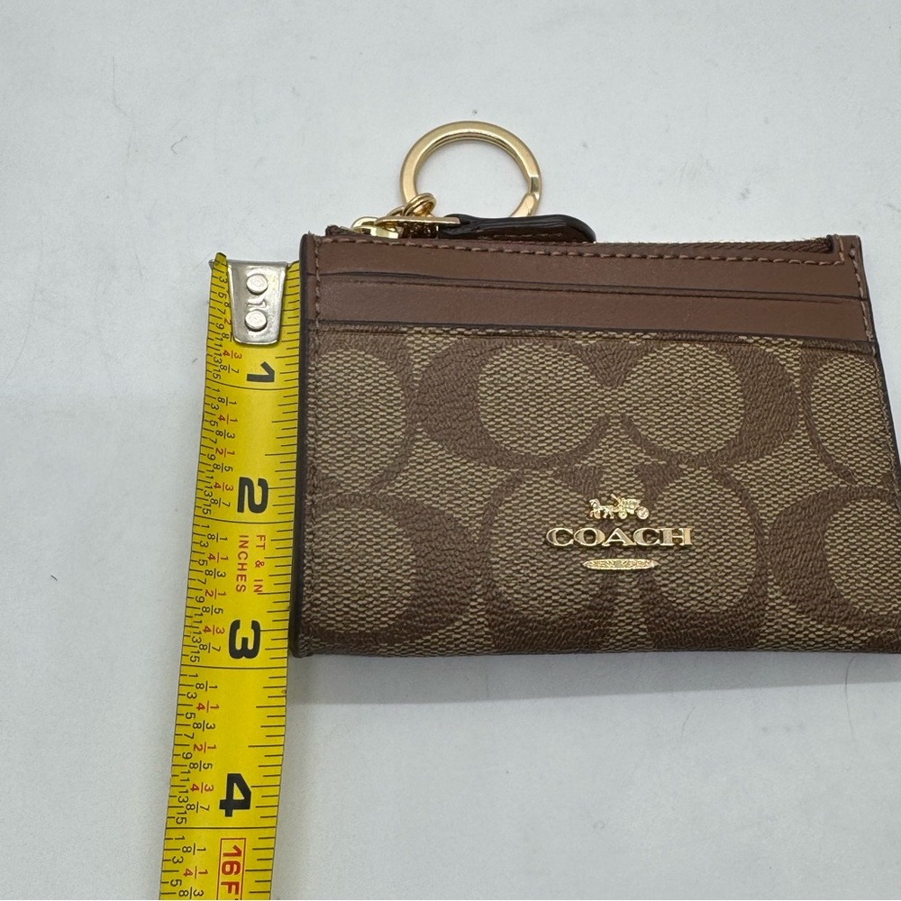 COACH Mini Skinny Id Case In Signature Canvas Card Brown Gold Wallet - Picture 6 of 12